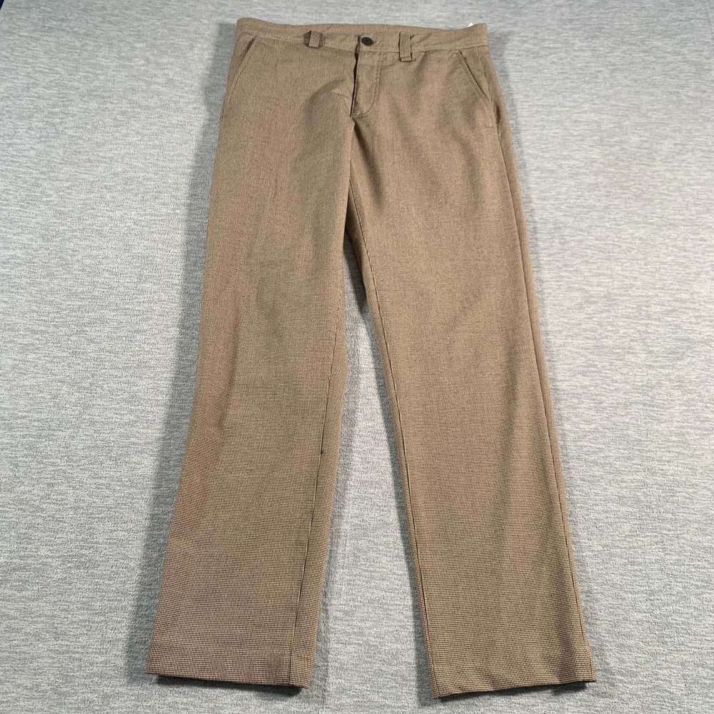 Zara Pants Mens 30 Brown Slim‎ Fit Dress Trousers Check Pattern Stretch Modern